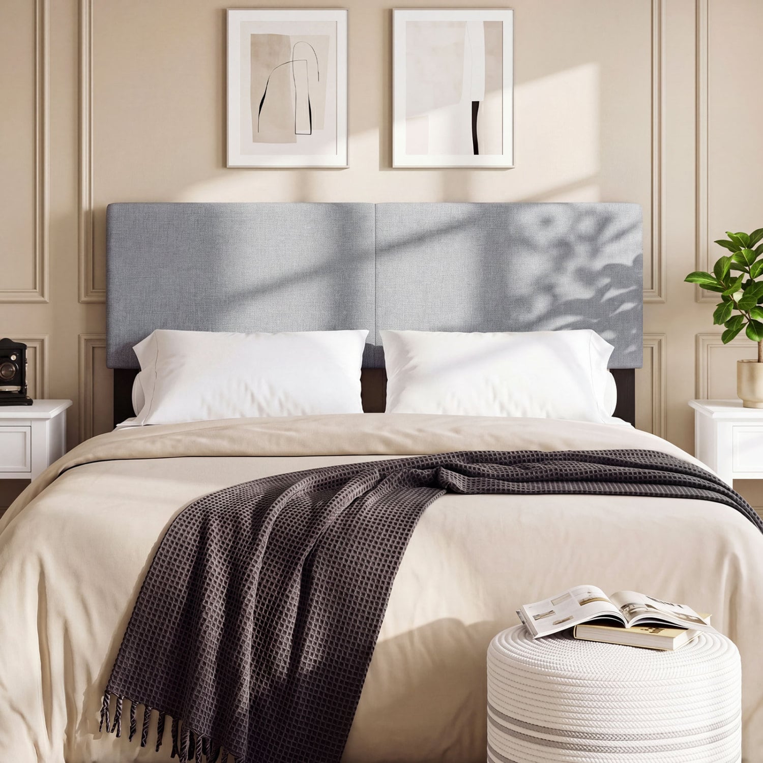 Upholstered Headboard, Queen/Full, Quilted Linen, Gray Headboards at Gallery Canada