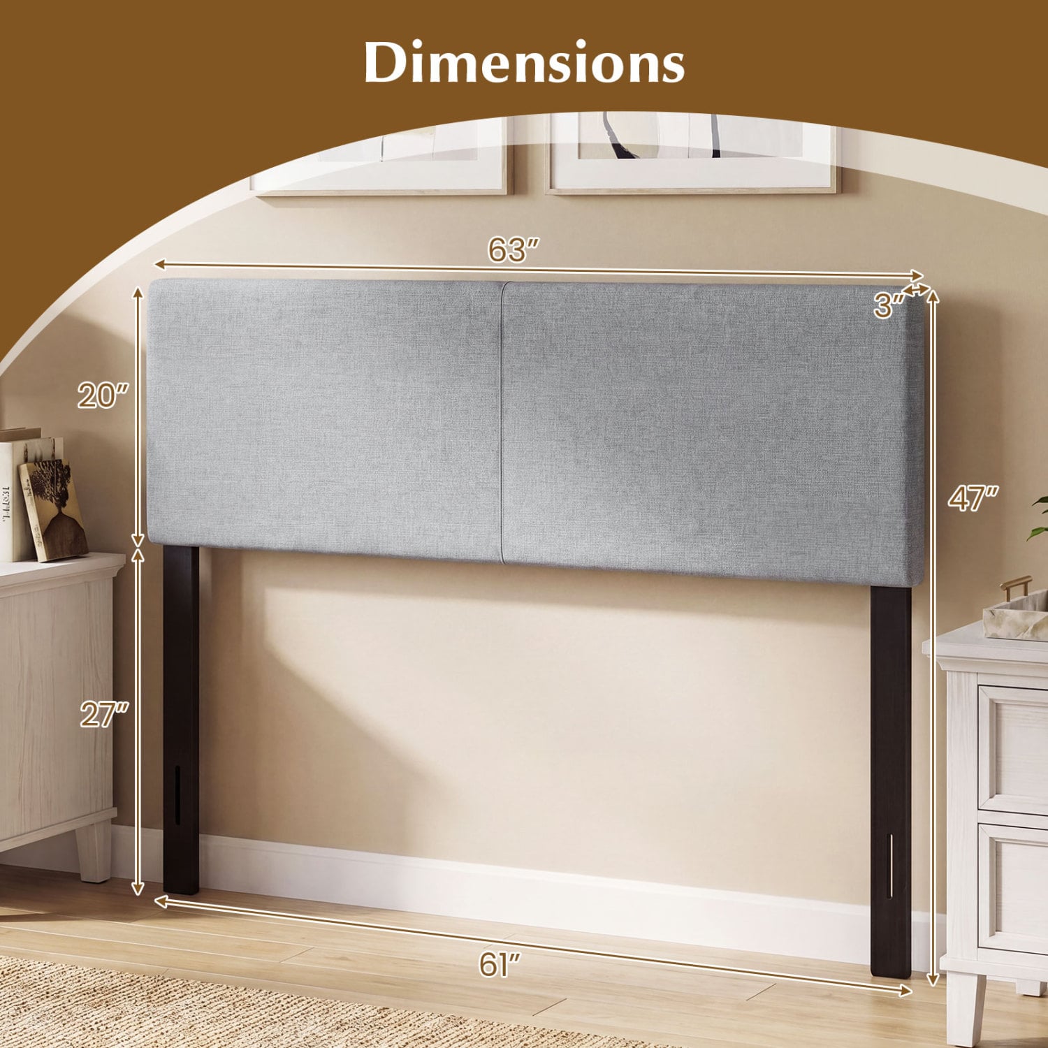 Upholstered Headboard, Queen/Full, Quilted Linen, Gray Headboards at Gallery Canada