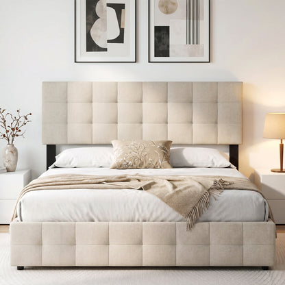 Quilted Grid Linen Headboard, Queen/Full, Beige Headboards at Gallery Canada