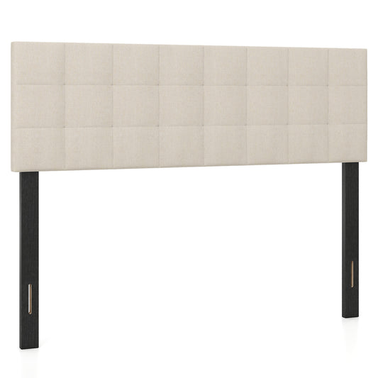 Quilted Grid Linen Headboard, Queen/Full, Beige Headboards Beige at Gallery Canada