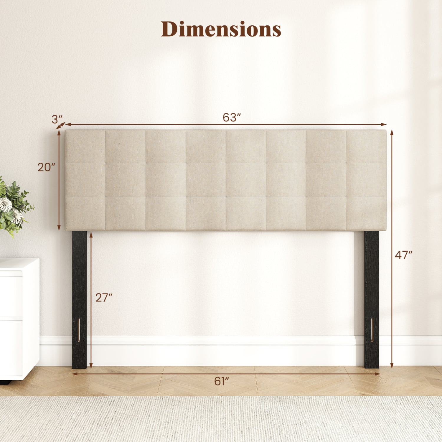 Quilted Grid Linen Headboard, Queen/Full, Beige Headboards at Gallery Canada