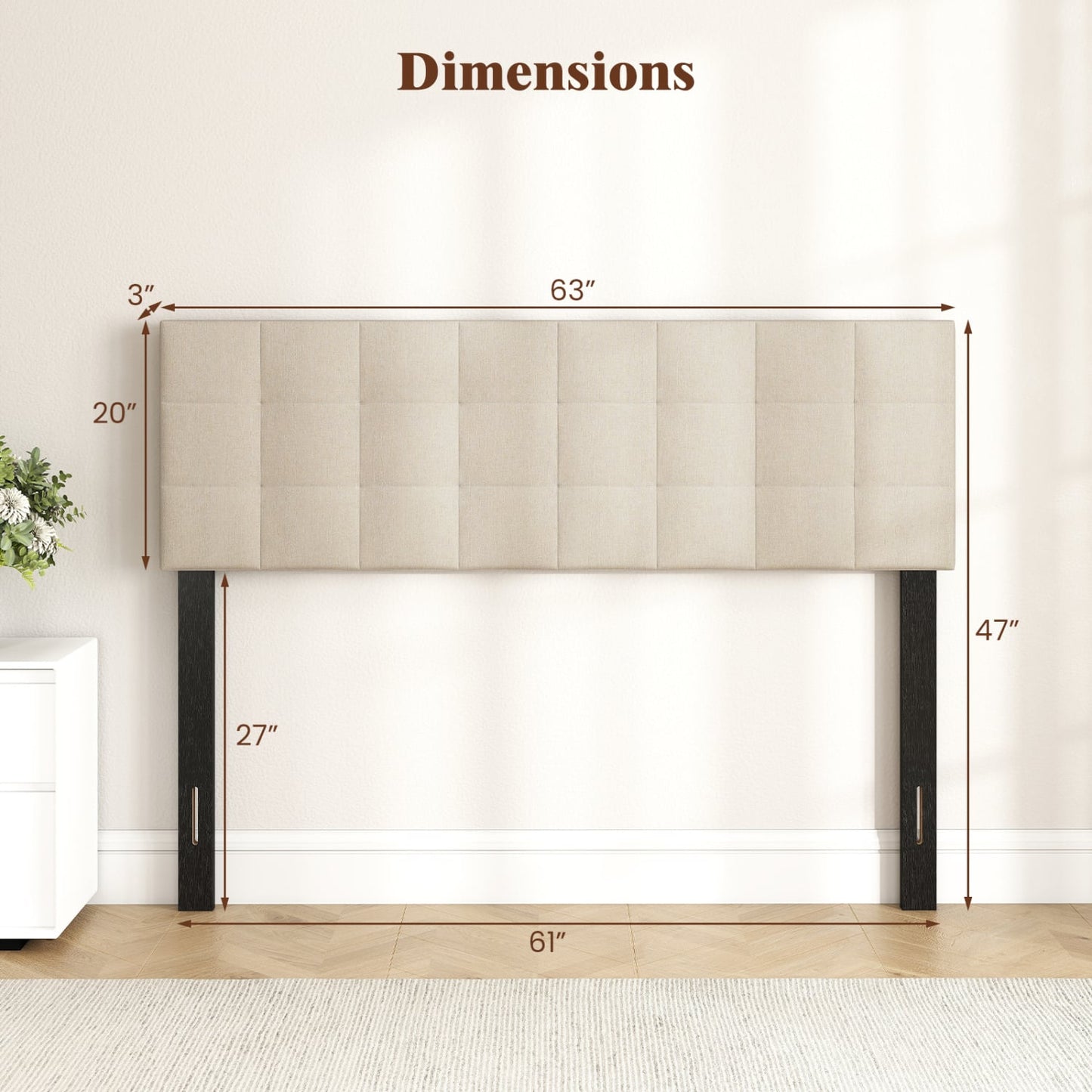 Quilted Grid Linen Headboard, Queen/Full, Beige Headboards at Gallery Canada