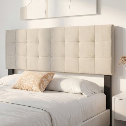 Quilted Grid Linen Headboard, Queen/Full, Beige Headboards at Gallery Canada