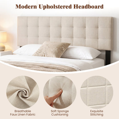 Quilted Grid Linen Headboard, Queen/Full, Beige Headboards at Gallery Canada