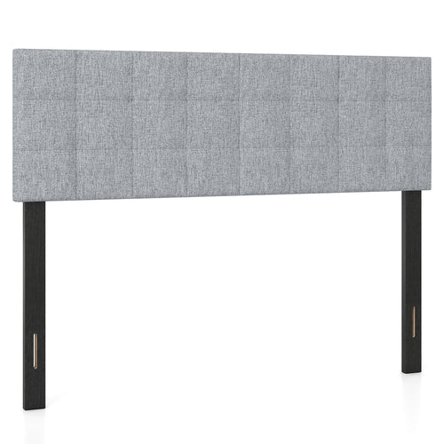 Upholstered Headboard, Queen/Full, Quilted Grid Linen, Gray
