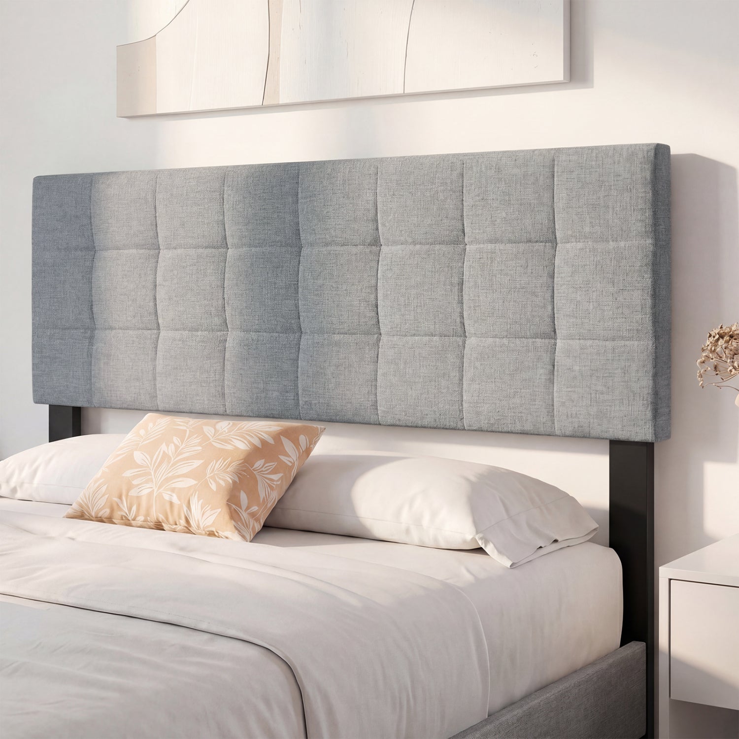 Upholstered Headboard, Queen/Full, Quilted Grid Linen, Gray Headboards at Gallery Canada