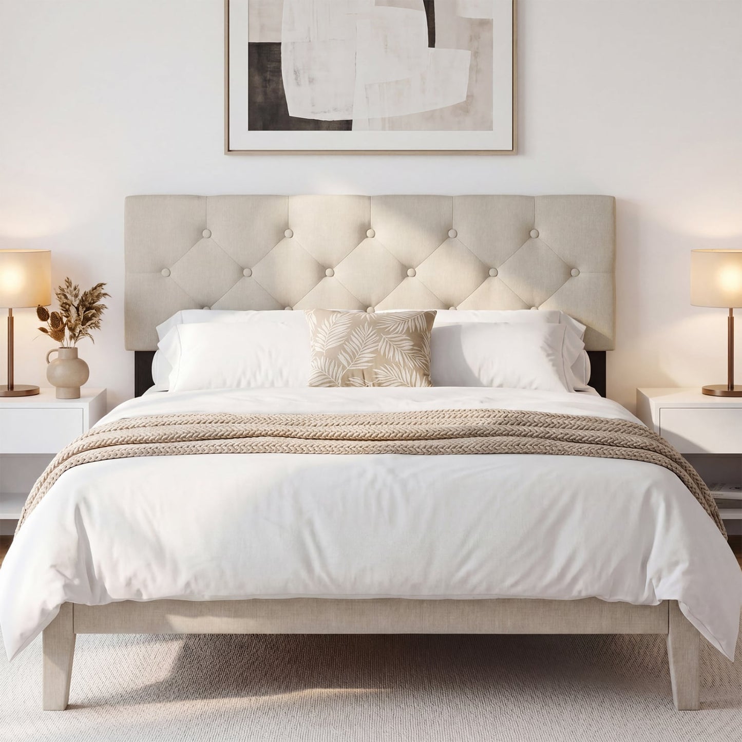Queen/Full Tufted Linen Upholstered Headboard, Beige Headboards at Gallery Canada
