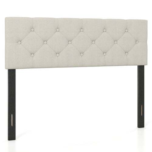 Queen/Full Tufted Linen Upholstered Headboard, Beige