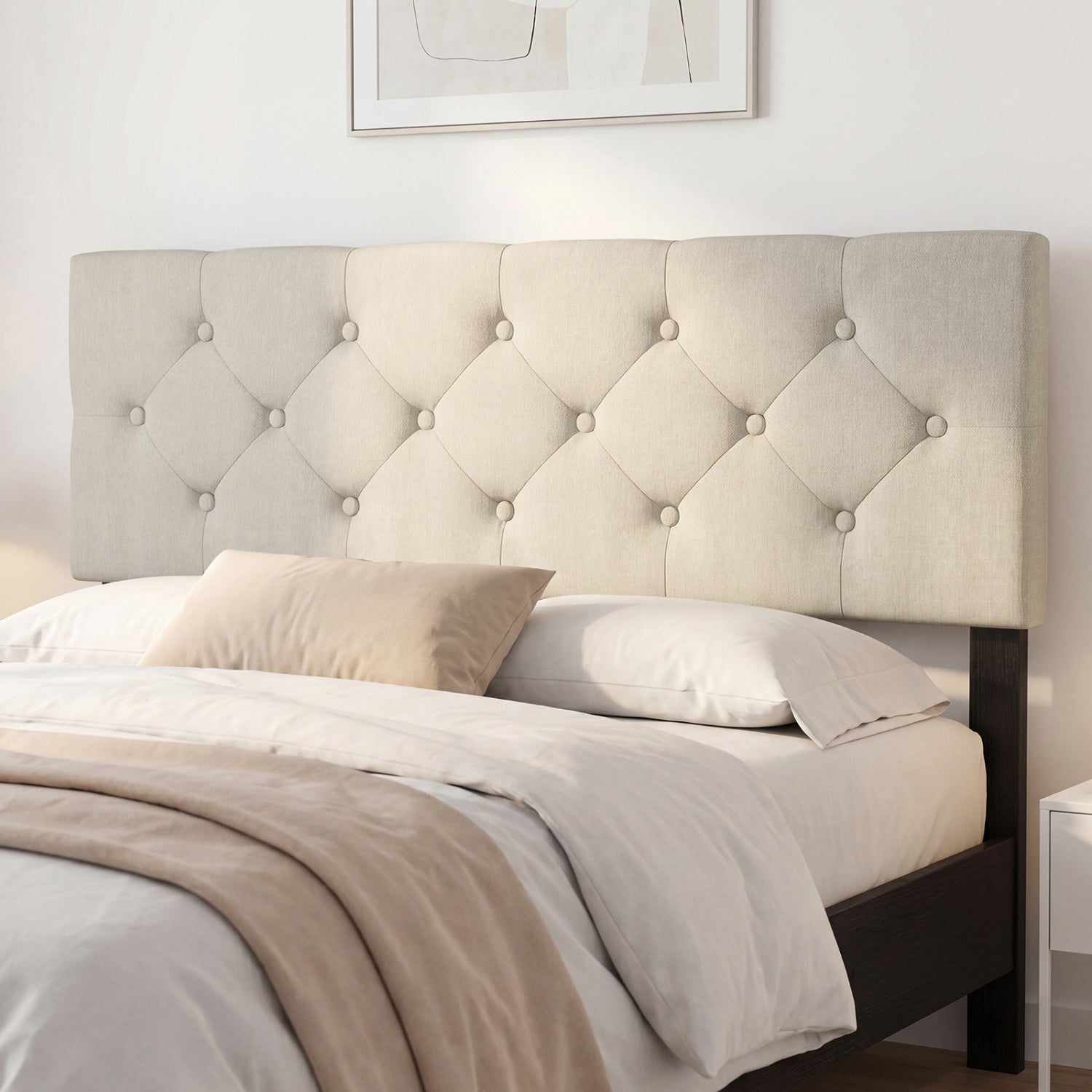 Queen/Full Tufted Linen Upholstered Headboard, Beige Headboards at Gallery Canada