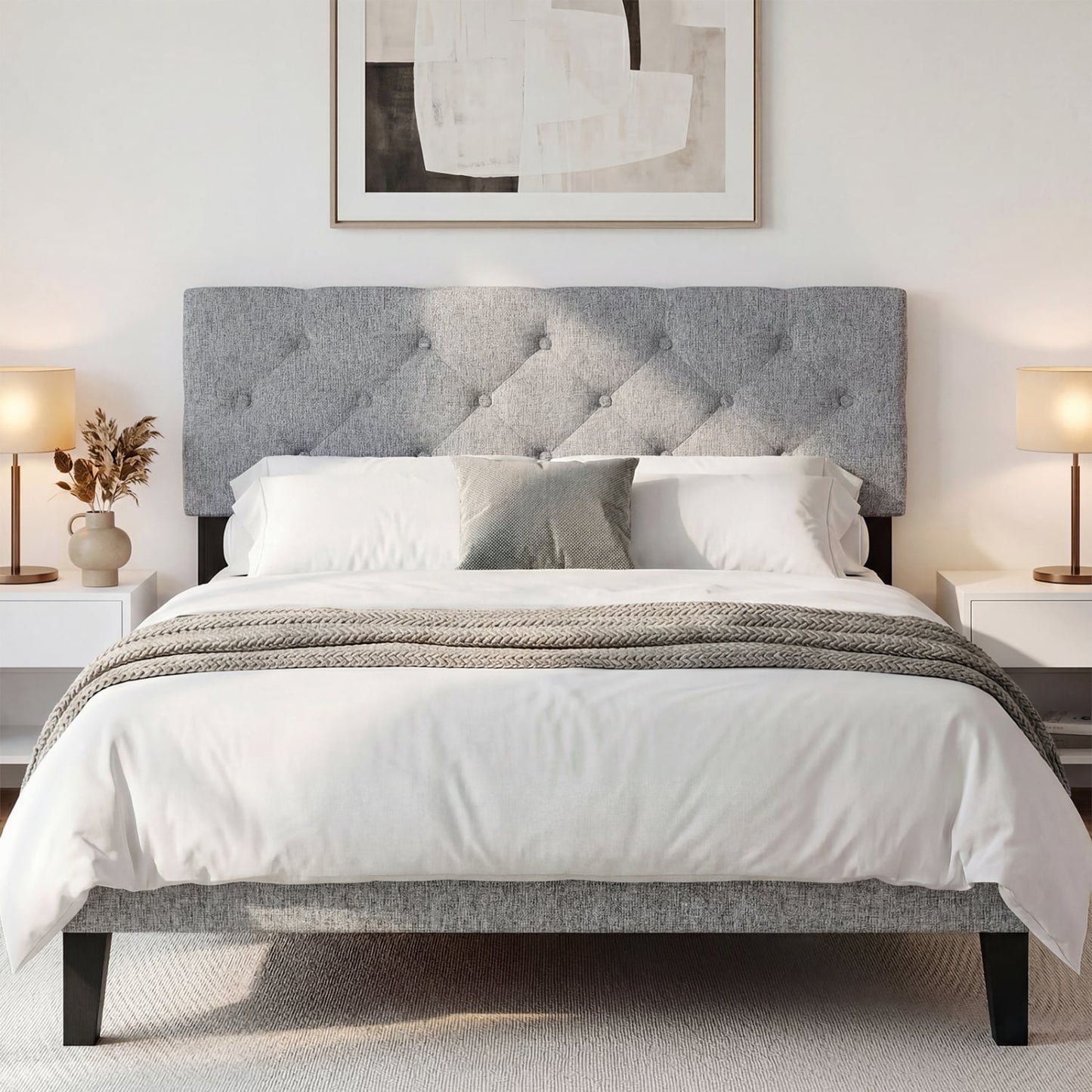 Upholstered Headboard Queen/Full, Tufted Linen, Gray Headboards at Gallery Canada
