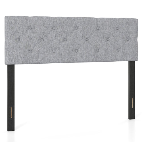Upholstered Headboard Queen/Full, Tufted Linen, Gray
