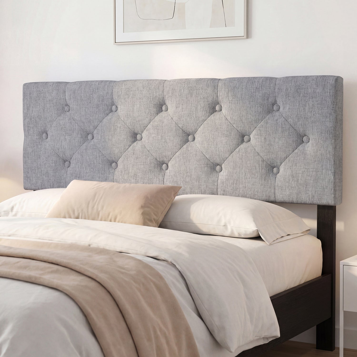 Upholstered Headboard Queen/Full, Tufted Linen, Gray Headboards at Gallery Canada