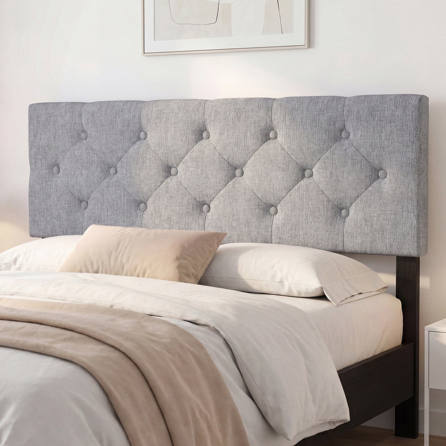 Upholstered Headboard Queen/Full, Tufted Linen, Gray Headboards at Gallery Canada
