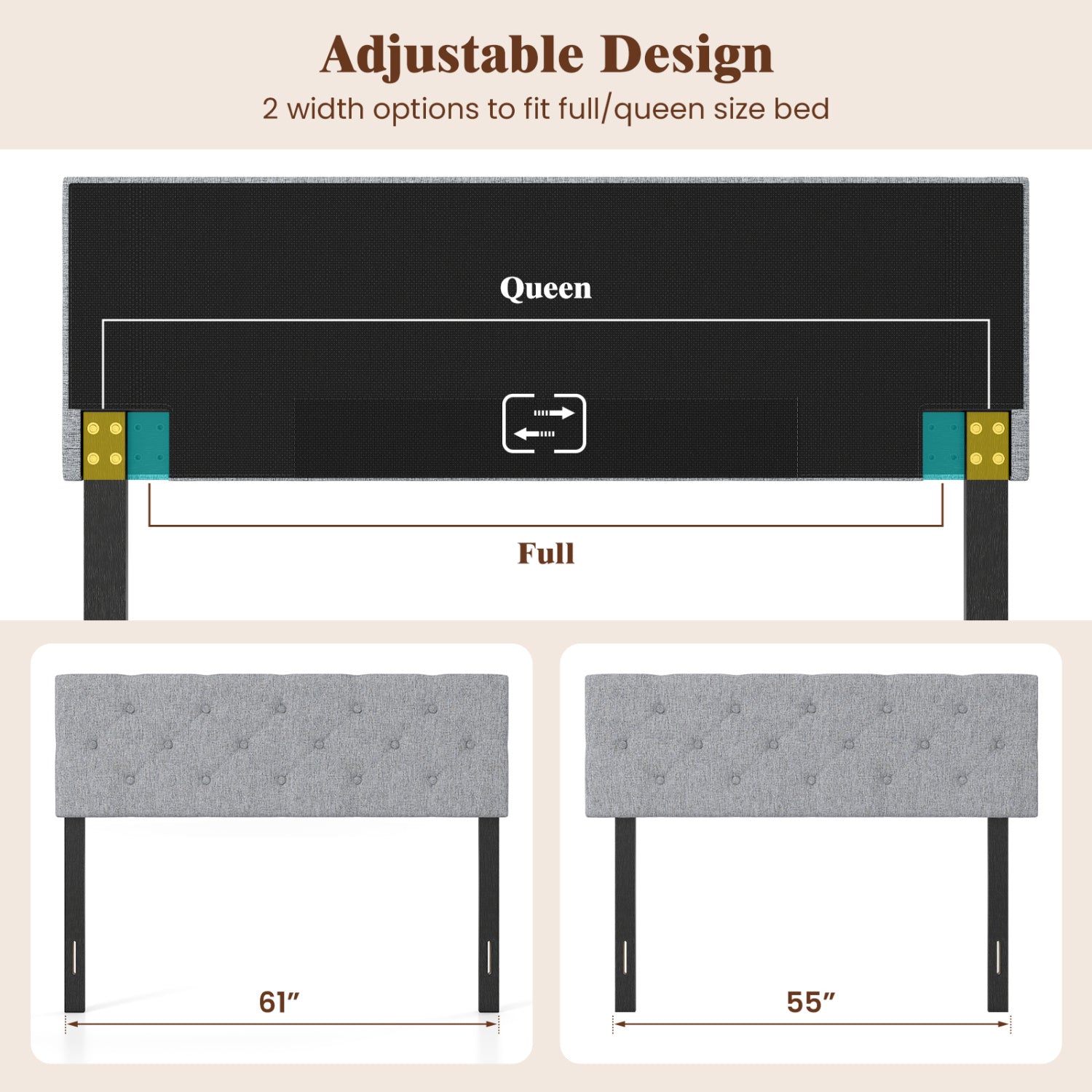 Upholstered Headboard Queen/Full, Tufted Linen, Gray Headboards at Gallery Canada
