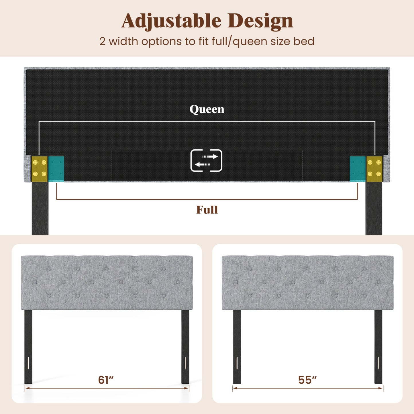 Upholstered Headboard Queen/Full, Tufted Linen, Gray Headboards at Gallery Canada