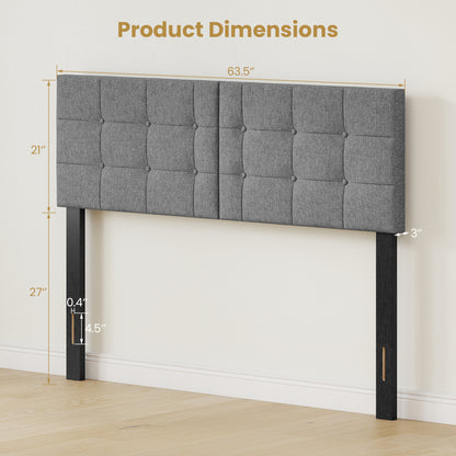 Upholstered Headboard, Adjustable Full/Queen, Dark Gray
