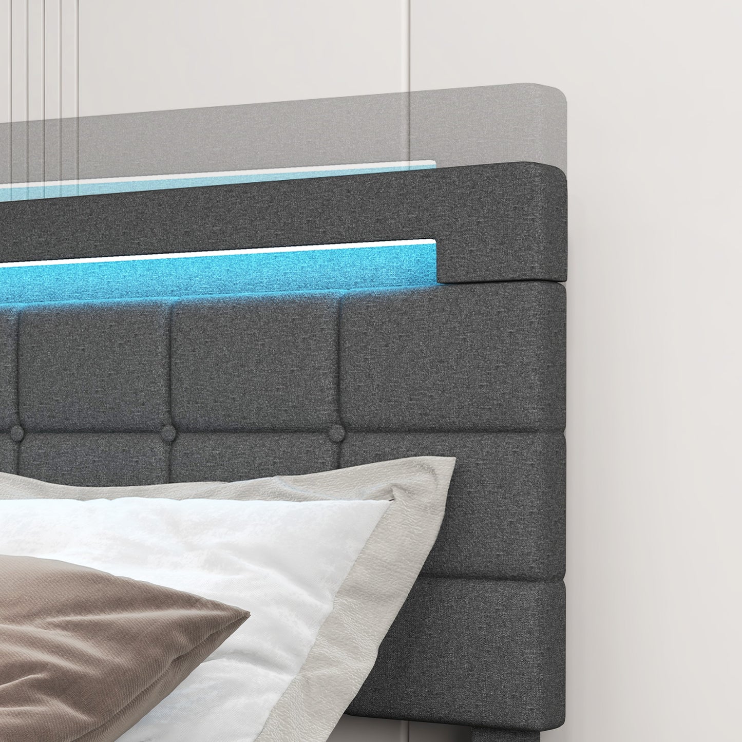Upholstered LED Bed Frame, Headboard, 4 Drawers, Full Size, Gray Simple Bed Frame at Gallery Canada