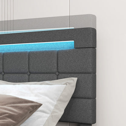 Upholstered LED Bed Frame, Headboard, 4 Drawers, Full Size, Gray Simple Bed Frame at Gallery Canada