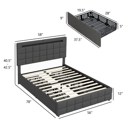 Upholstered LED Bed Frame, Headboard, 4 Drawers, Full Size, Gray Simple Bed Frame at Gallery Canada