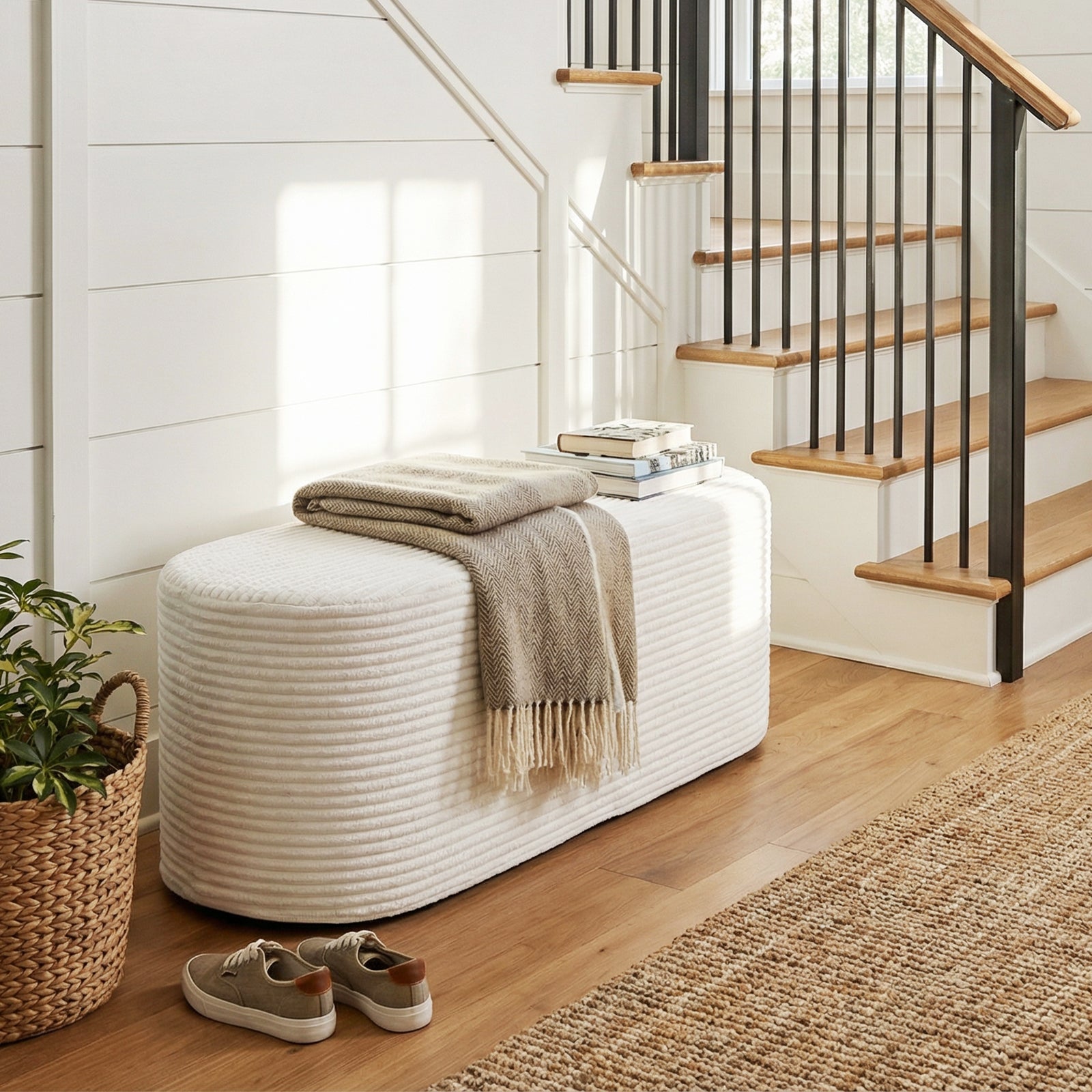 Upholstered Ottoman Bench with High-Density Sponge, Beige Ottomans at Gallery Canada