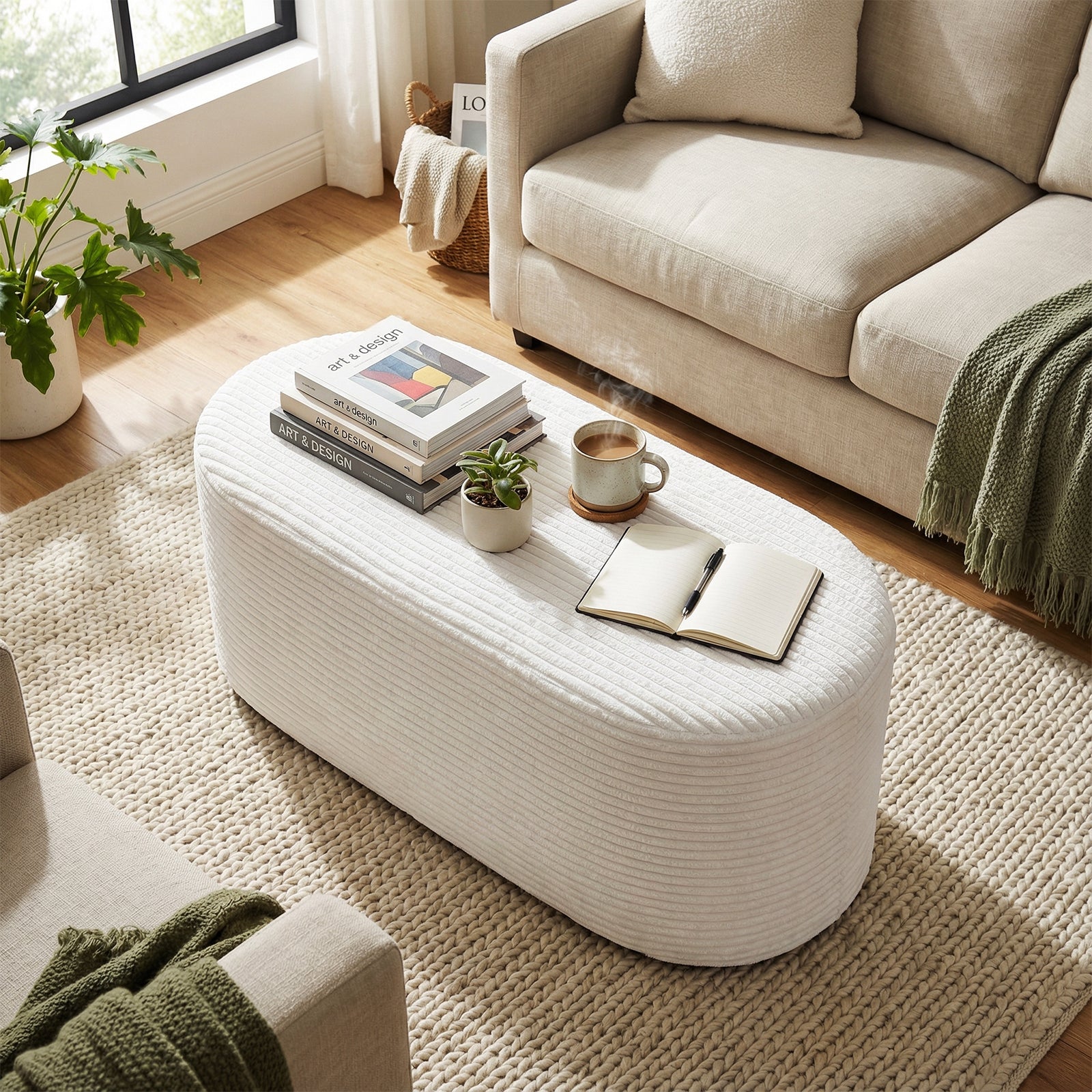 Upholstered Ottoman Bench with High-Density Sponge, Beige Ottomans at Gallery Canada