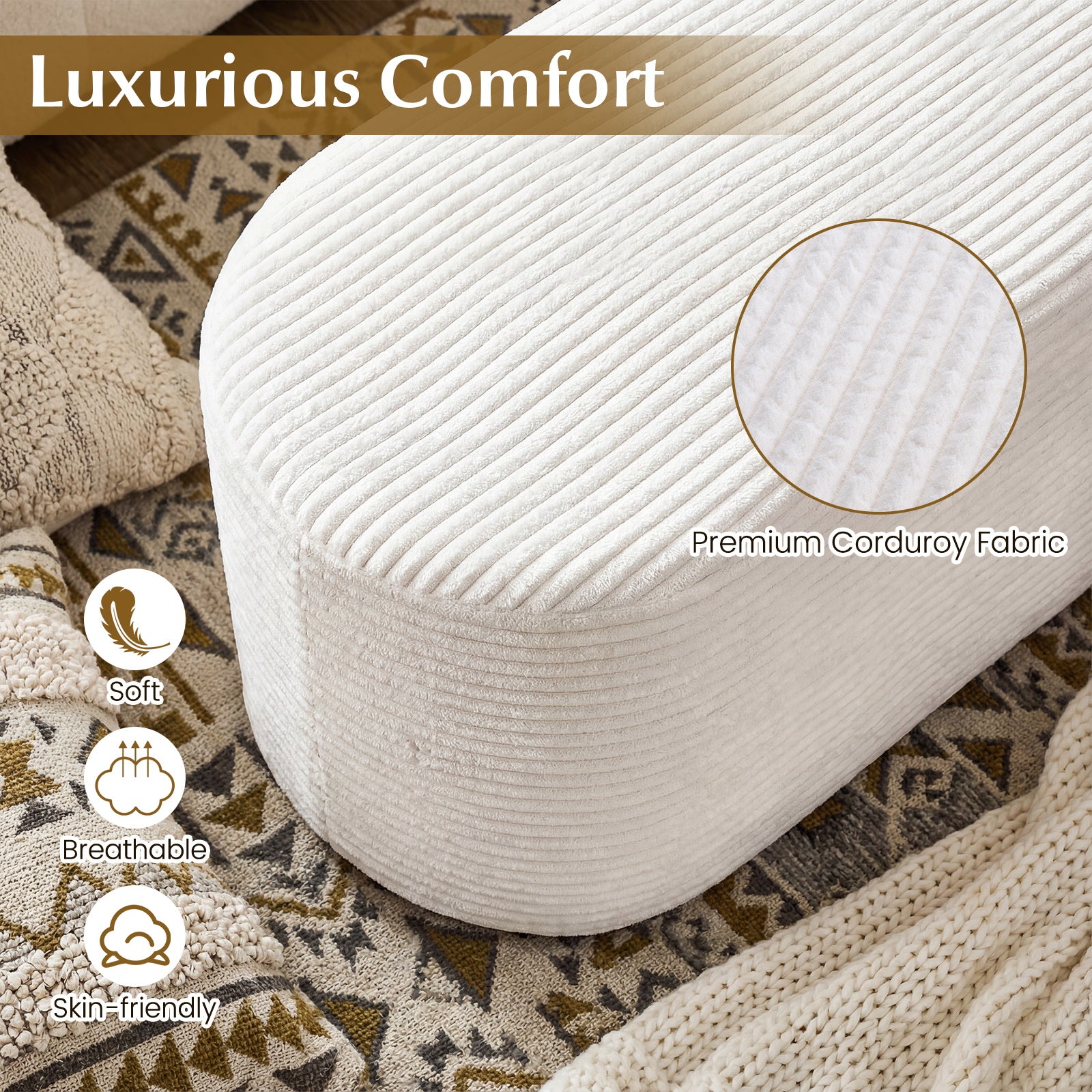 Upholstered Ottoman Bench with High-Density Sponge, Beige Ottomans at Gallery Canada