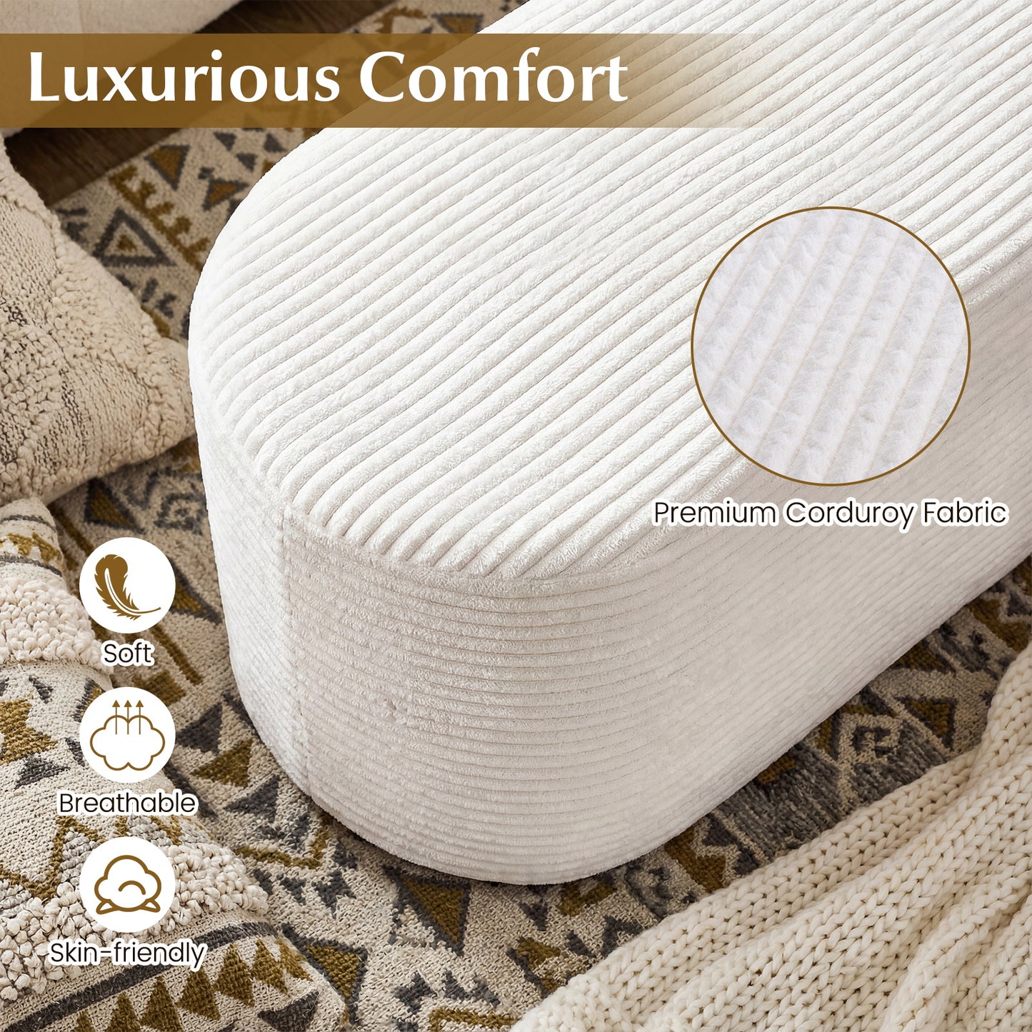 Upholstered Ottoman Bench with High-Density Sponge, Beige Ottomans at Gallery Canada