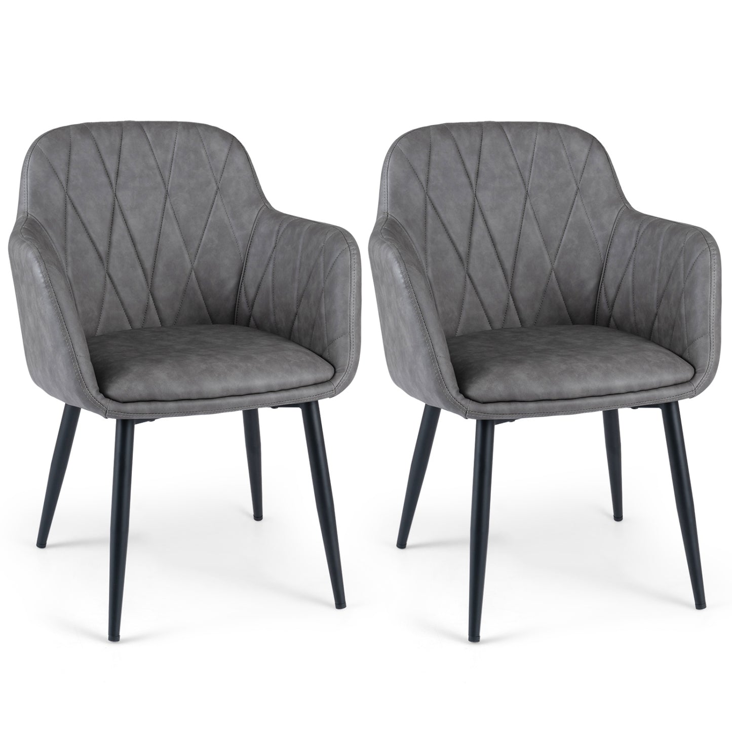 Chaises de cuisine en cuir UP, lot de 2, dossier incurvé, siège large, gris