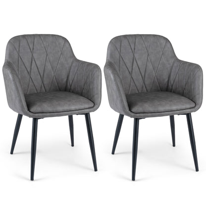 Chaises de cuisine en cuir UP, lot de 2, dossier incurvé, siège large, gris
