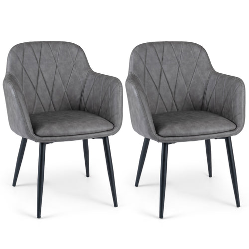 UP Leather Kitchen Chairs Set of 2, Curved Back, Wide Seat, Gray