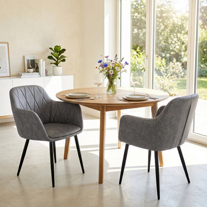 Chaises de cuisine en cuir UP, lot de 2, dossier incurvé, siège large, gris