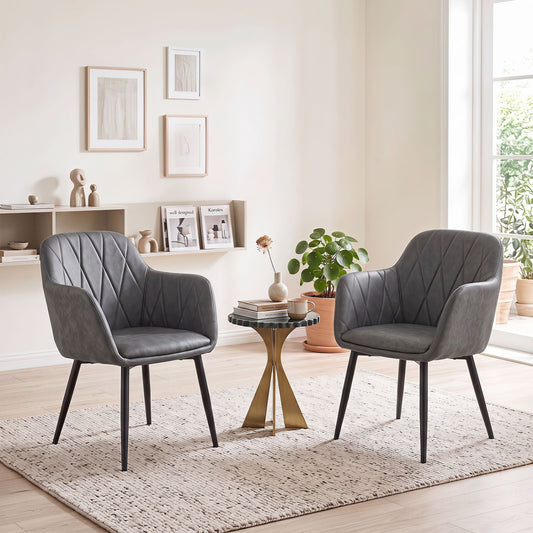UP Leather Kitchen Chairs Set of 2, Curved Back, Wide Seat, Gray Dining Chairs Gray at Gallery Canada
