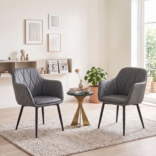 UP Leather Kitchen Chairs Set of 2, Curved Back, Wide Seat, Gray