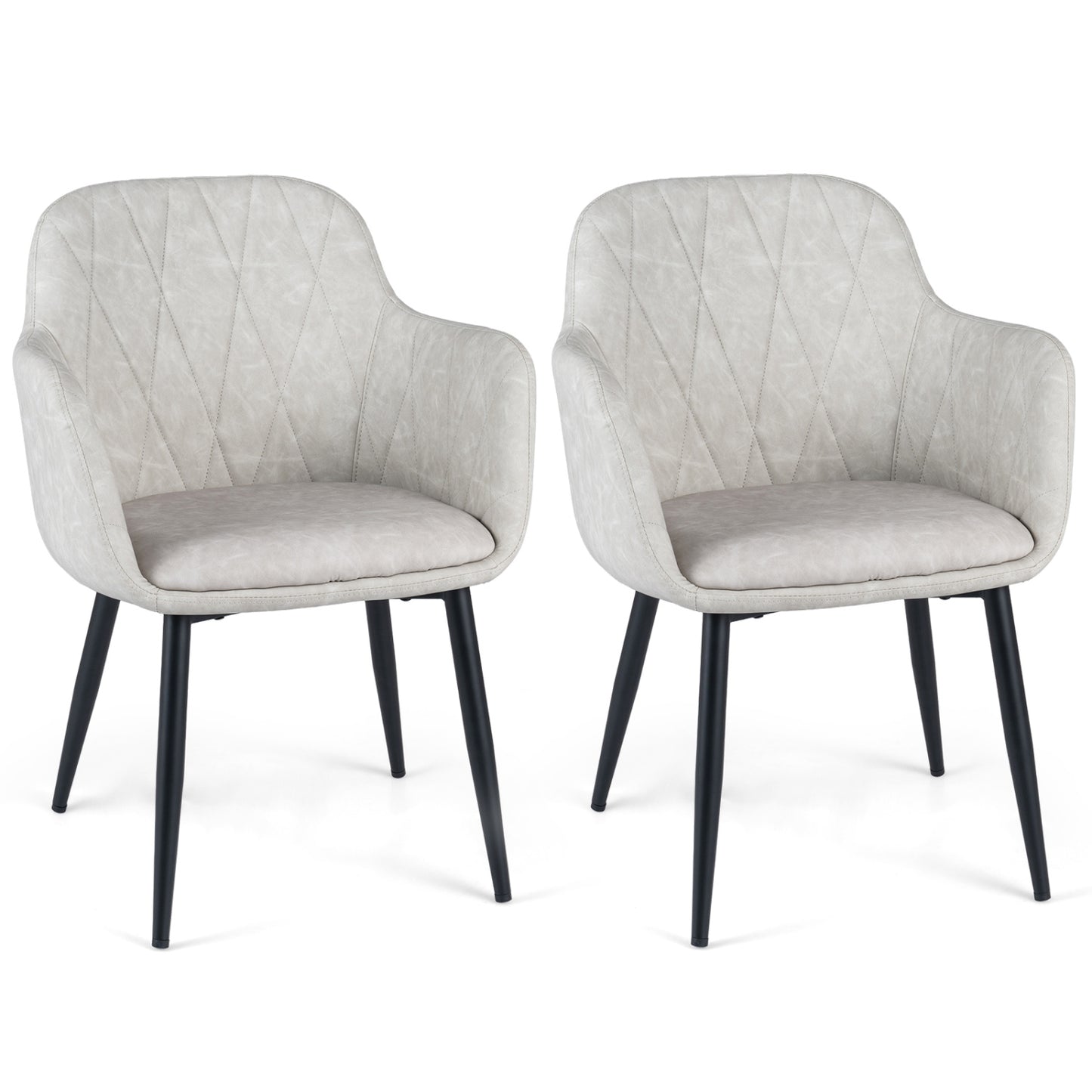 Ensemble de 2 chaises de cuisine en similicuir PU, dossier incurvé, blanc