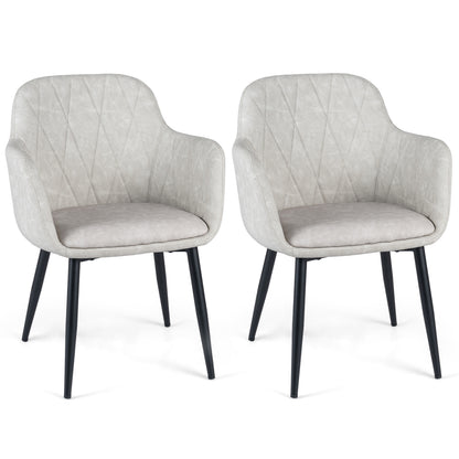 Ensemble de 2 chaises de cuisine en similicuir PU, dossier incurvé, blanc
