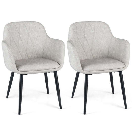 Set of 2 PU Leather Kitchen Chairs, Curved Back, White Dining Chairs White at Gallery Canada