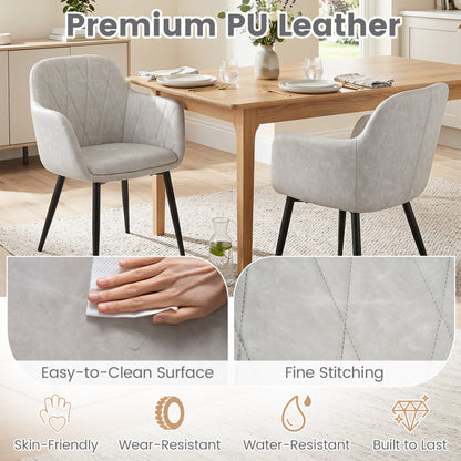 Ensemble de 2 chaises de cuisine en similicuir PU, dossier incurvé, blanc