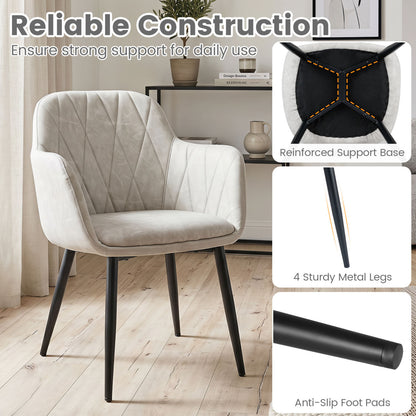 Ensemble de 2 chaises de cuisine en similicuir PU, dossier incurvé, blanc