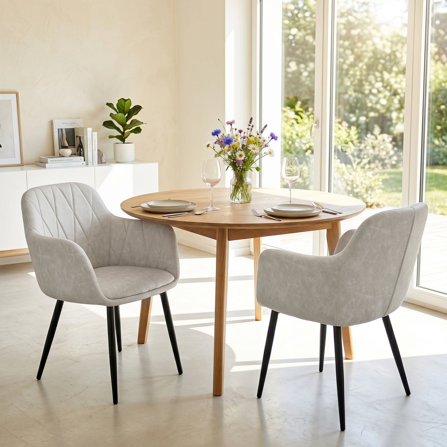 Ensemble de 2 chaises de cuisine en similicuir PU, dossier incurvé, blanc