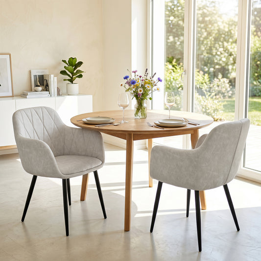 Set of 2 PU Leather Kitchen Chairs, Curved Back, White Dining Chairs White at Gallery Canada
