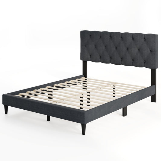 Upholstered Platform Bed, Tufted Headboard, Wooden Slats, Full Size, Gray Simple Bed Frame Options at Gallery Canada