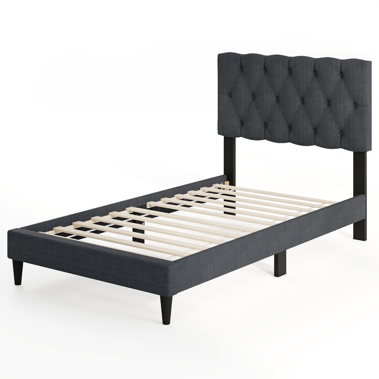 Upholstered Platform Bed, Tufted Headboard, Wooden Slats, Twin Size, Gray Simple Bed Frame Options at Gallery Canada