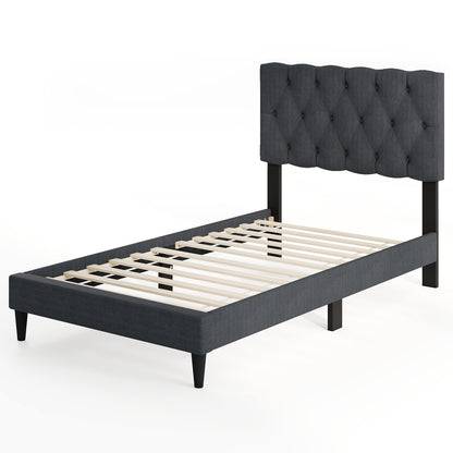 Upholstered Platform Bed, Tufted Headboard, Wooden Slats, Twin Size, Gray Simple Bed Frame Options at Gallery Canada