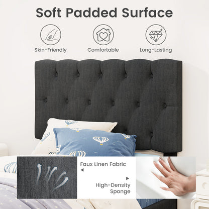 Lit à Plateforme Capitonné, Tête de Lit Capitonnée, Lattes en Bois, Taille Jumeau, Gris