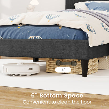 Lit à Plateforme Capitonné, Tête de Lit Capitonnée, Lattes en Bois, Taille Jumeau, Gris