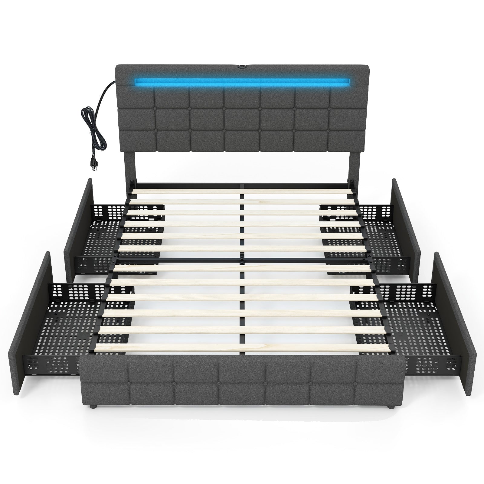 Queen Size Upholstered LED Bed Frame With Headboard And 4 Drawers, Gray Simple Bed Frame at Gallery Canada