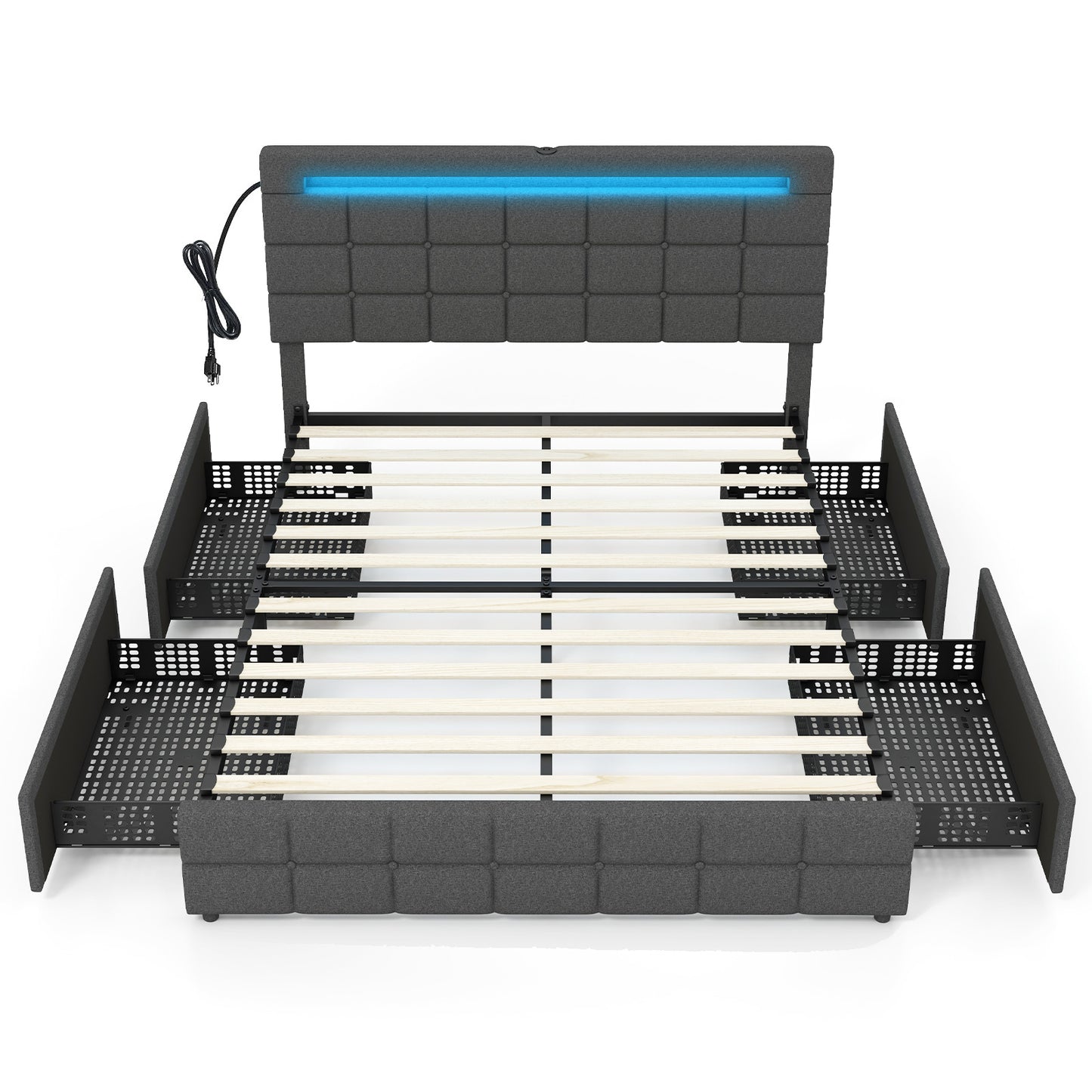 Queen Size Upholstered LED Bed Frame With Headboard And 4 Drawers, Gray Simple Bed Frame at Gallery Canada