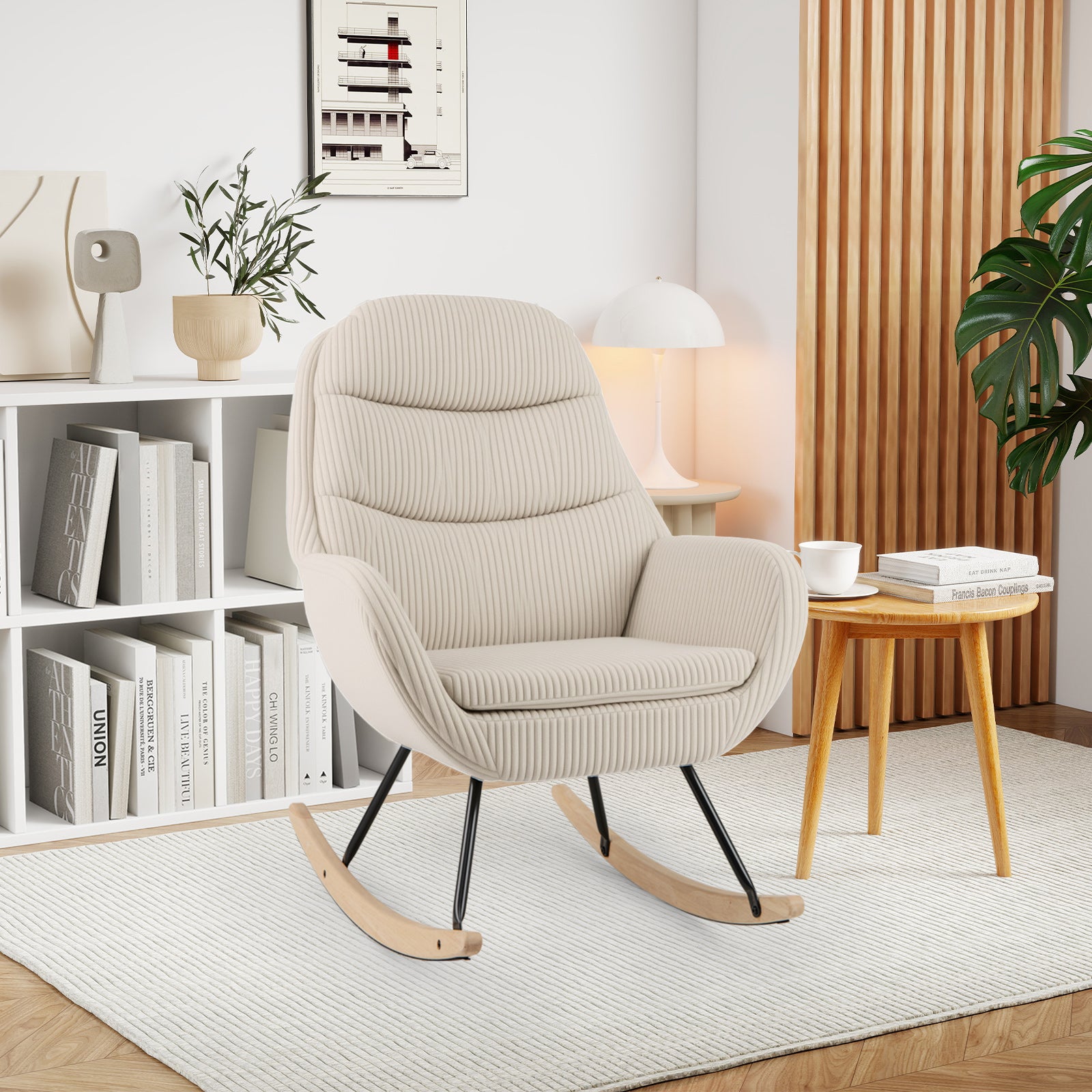 Upholstered Rocking Chair Nursery Glider Rocker with Padded Backrest and Seat, Beige Chairs at Gallery Canada