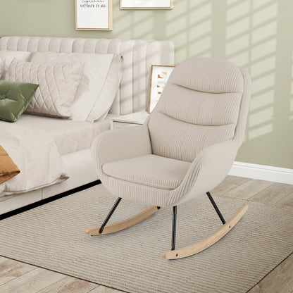 Upholstered Rocking Chair Nursery Glider Rocker with Padded Backrest and Seat, Beige Chairs at Gallery Canada