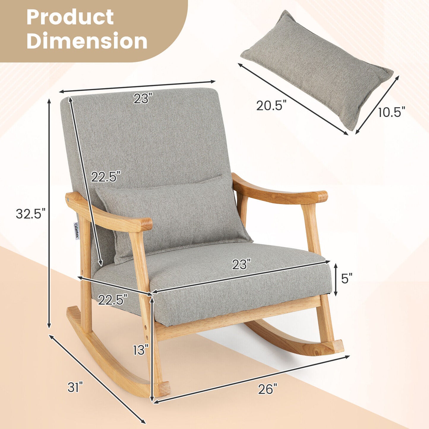 Upholstered Rocking Chair With Pillow, Gray Accent Chairs at Gallery Canada